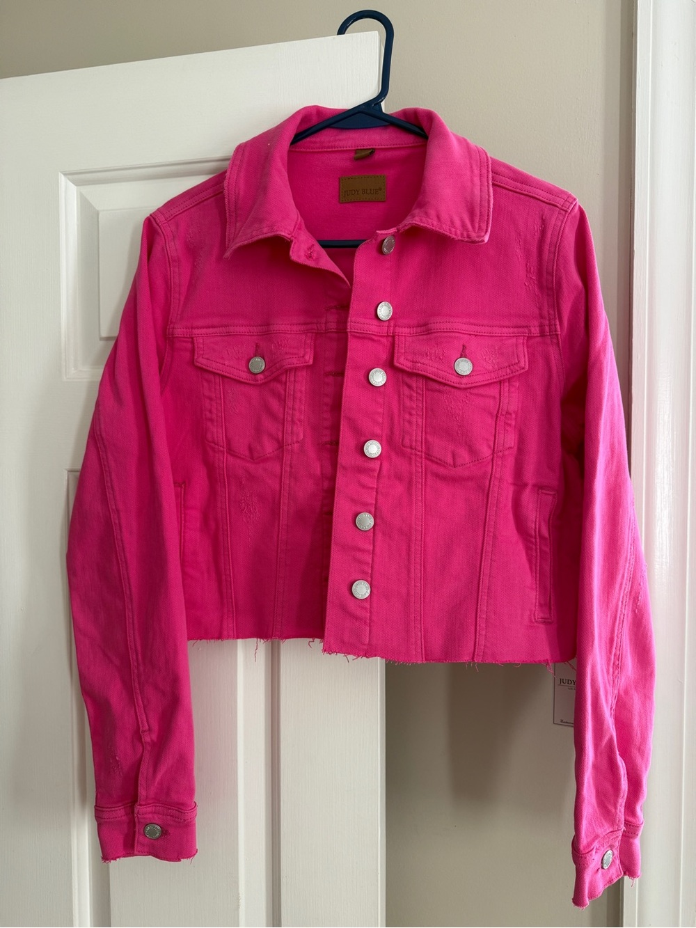 Judy Blue Vibrant Pink Cropped Denim Jacket